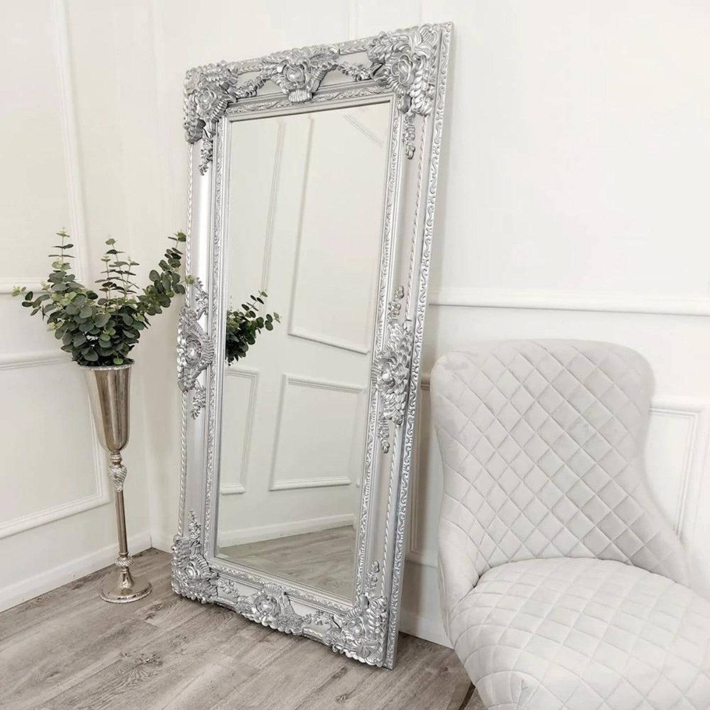 Roma Bevel Mirror in Silver Ornate Design - Small, Medium, Large - Furniture Network