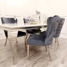 Louis Marble Dining Table with 4 Lion Knocker Crushed Velvet Chairs - Furniture Network