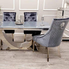 Arial Dining Set - Grey Glass table & 4 Bentley Grey Shimmer Chairs - Furniture Network