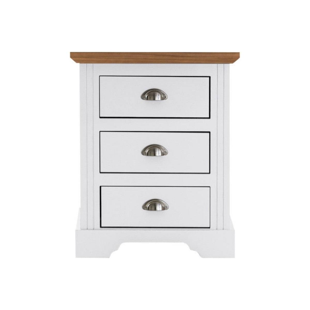 Toledo 3 Drawer Bedside in White or Black with Oak Effect Top - Furniture Network