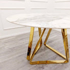 Nero Gold Base Round Dining Table with Sintered White Stone Top - Furniture Network