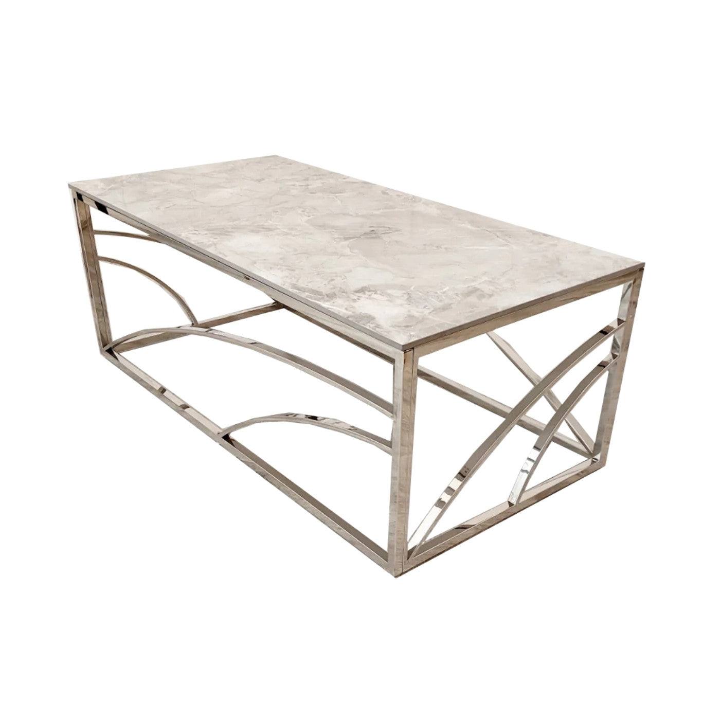 Stella Chrome Coffee Table with White Marble Sintered Top - Furniture Network