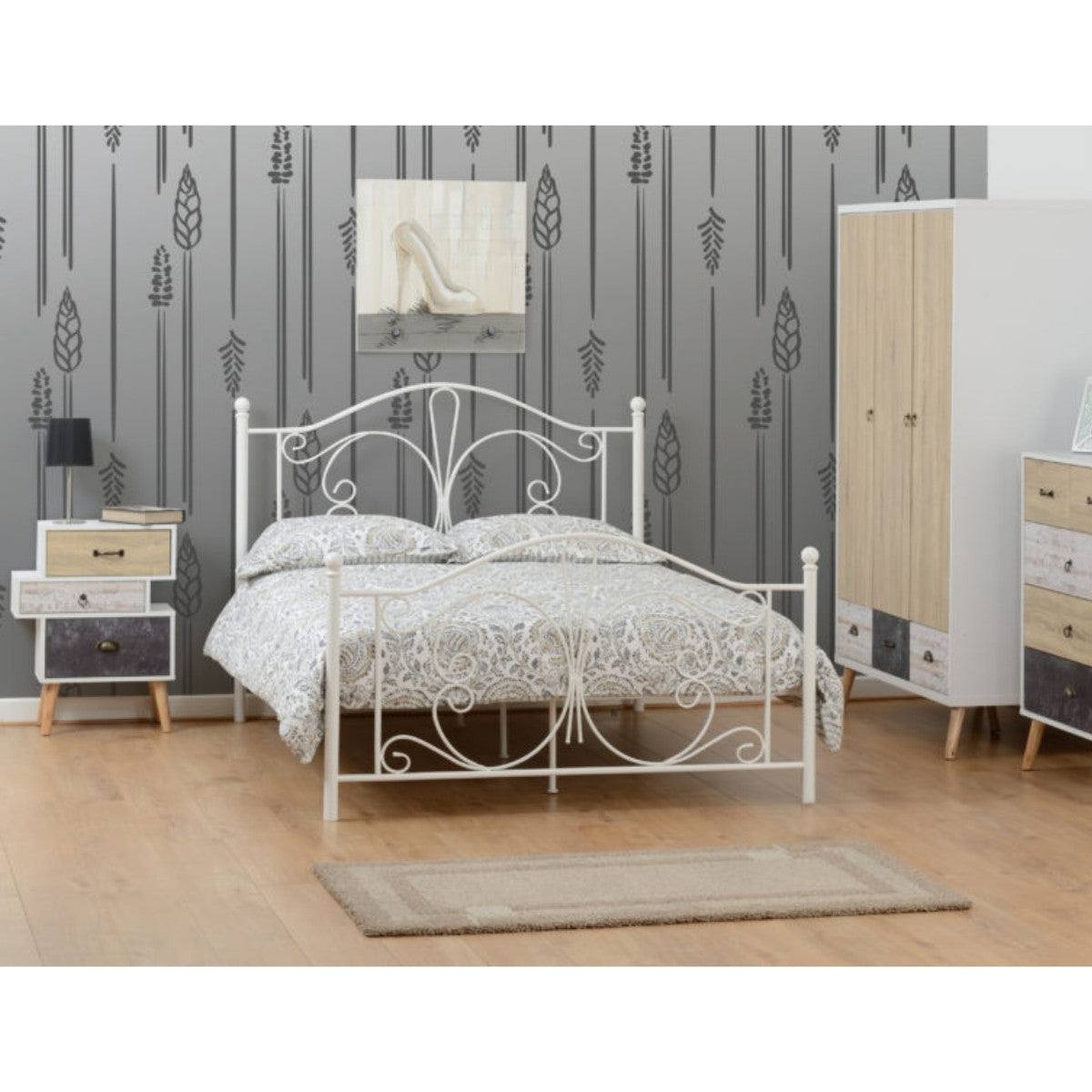 Annabel White Butterfly Metal Bed - Single, Double - Furniture Network