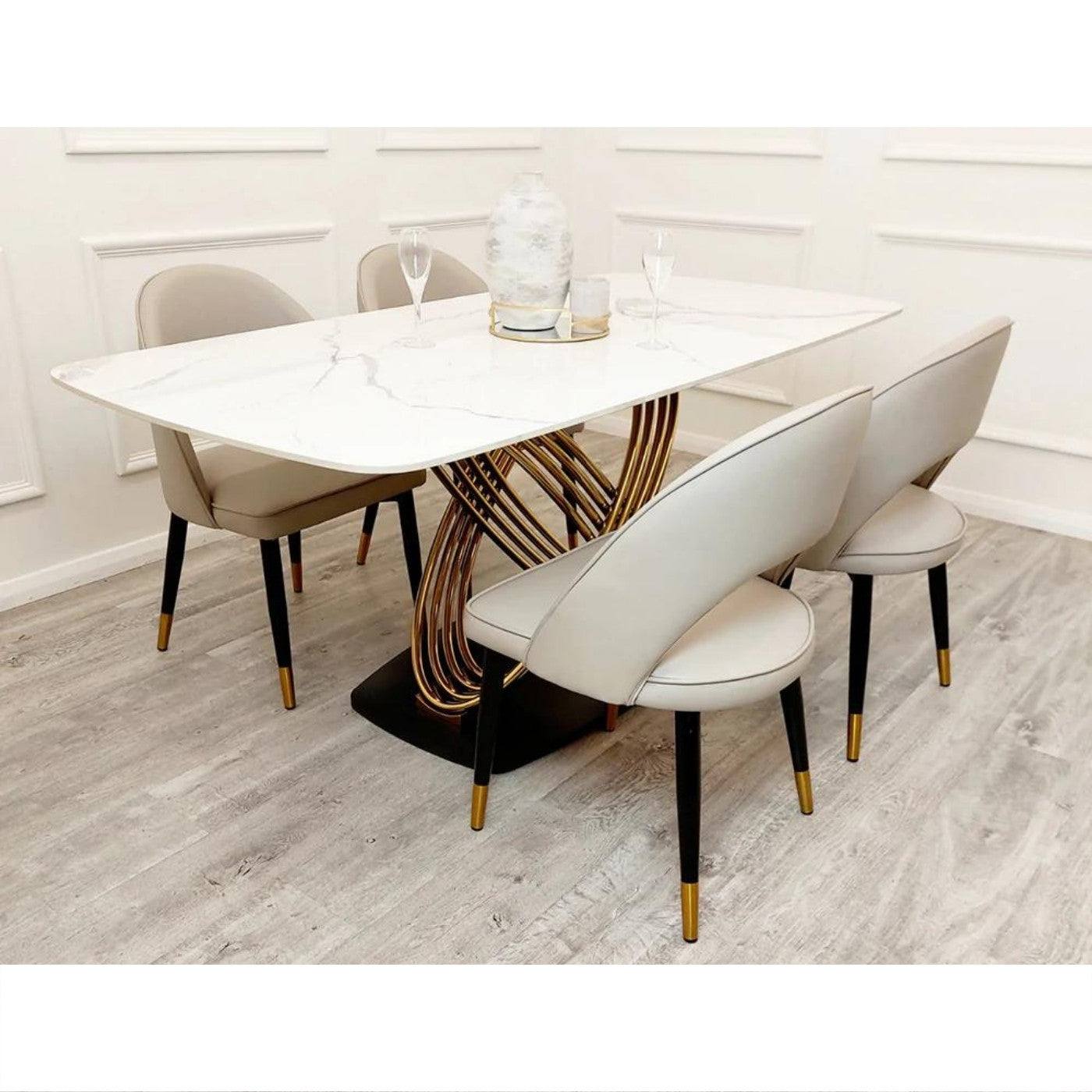 Orion Gold Dining Table with Polar White Sintered Stone Top - Furniture Network