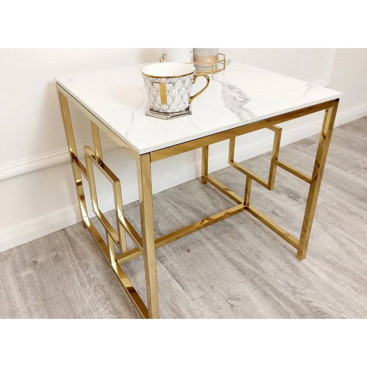 Geo Gold Lamp Table with Polar White Sintered Top - Furniture Network