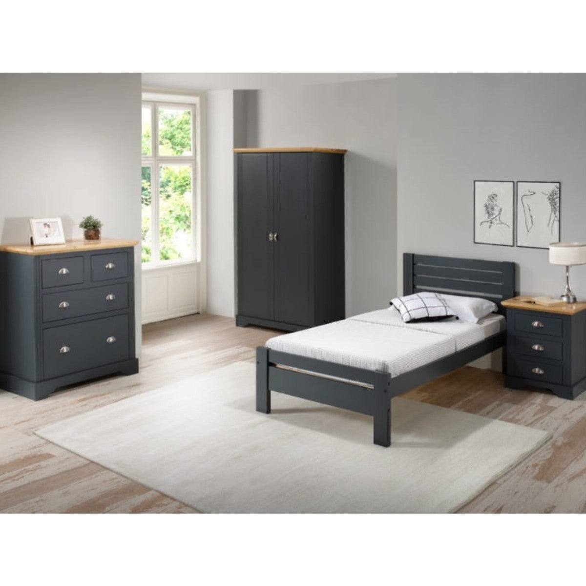 Toledo 2+2 Drawer Chest in White or Black with Oak Effect Top - Furniture Network