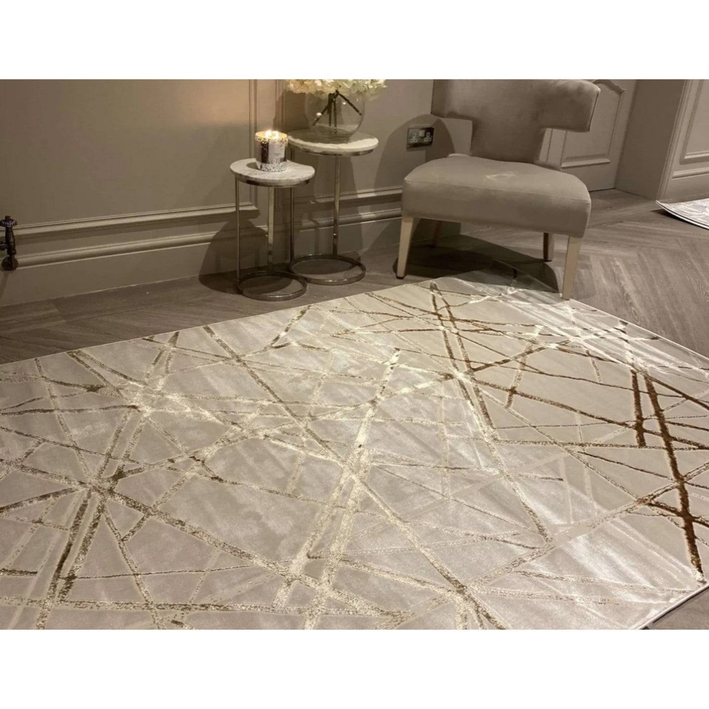 Aurora Mica Cream & Gold Rug - Abstract & Geometric - Furniture Network