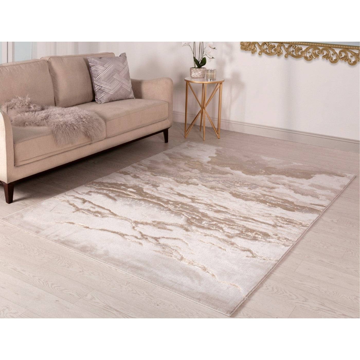 Aurora Linea Metallic Abstract Rug in Cream & Rose Gold - Furniture Network