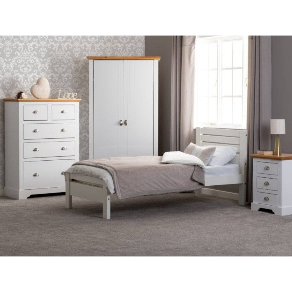 Toledo 3+2 Drawer Chest in White or Black with Oak Effect Top - Furniture Network