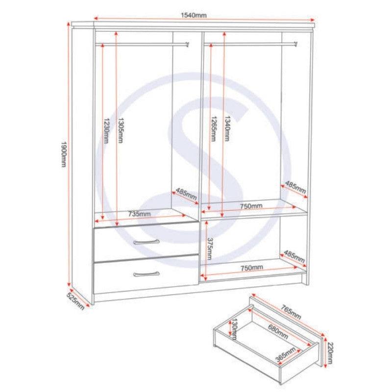 Charles 4 Door Mirrored Wardrobe - Furniture Network