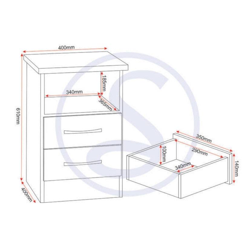 Nevada 2 Drawer Bedside - Furniture Network