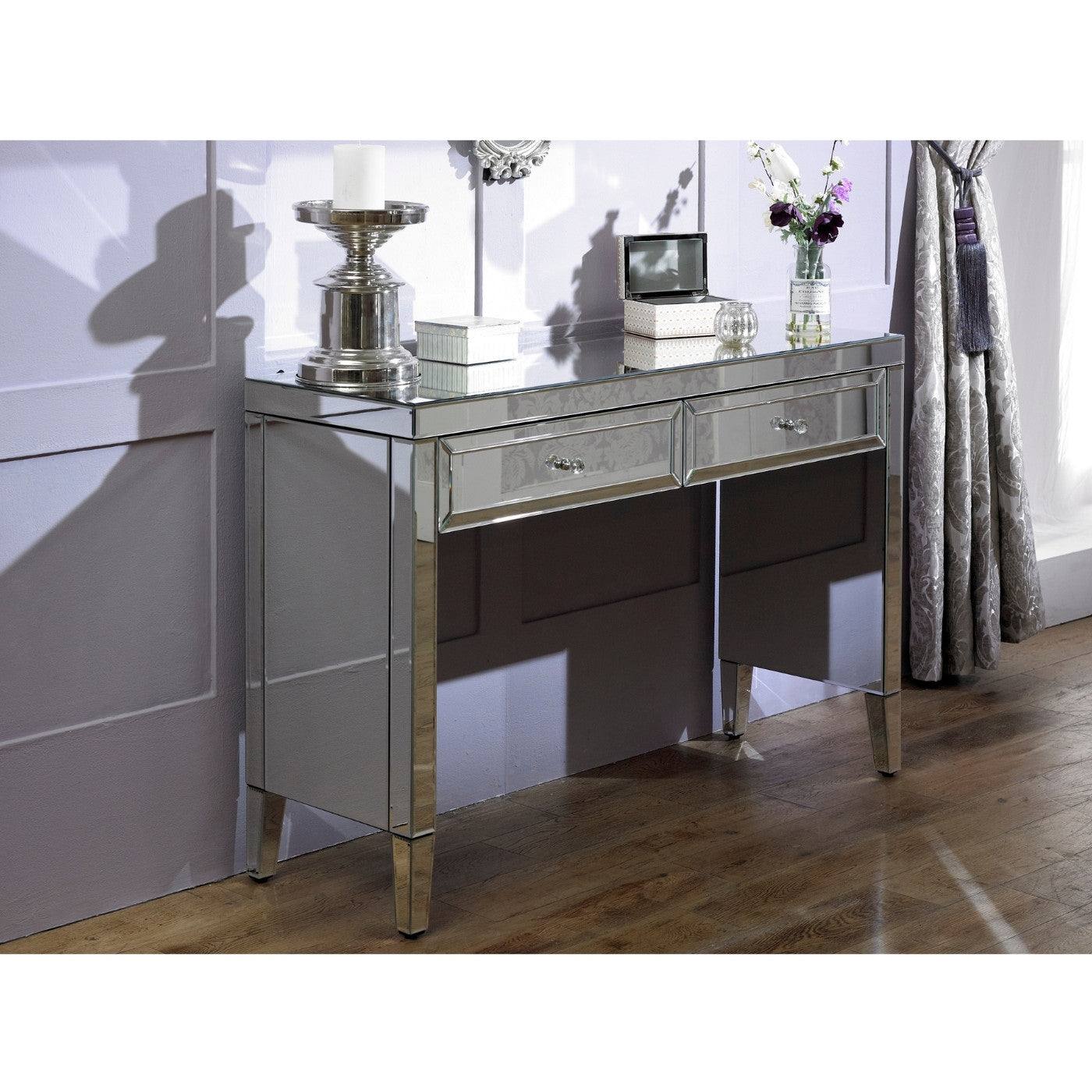 Valencia 2 Drawer Mirrored Glass Dressing Table - Furniture Network