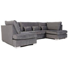 London U-Shape Sofa in Grey Velvet - Furniture Network