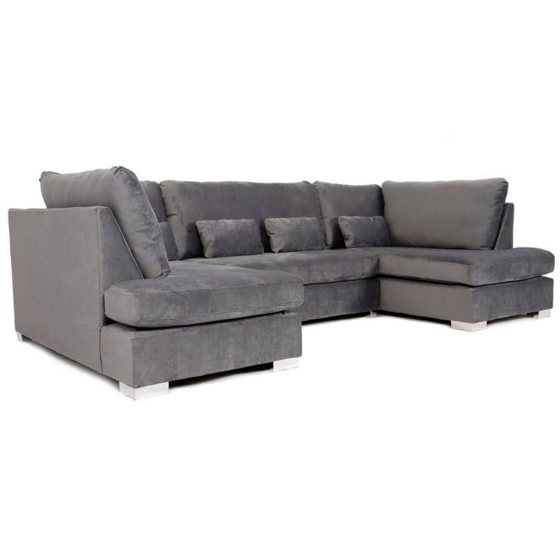 London U-Shape Sofa in Grey Velvet - Furniture Network