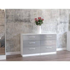 High-Gloss Lynx 6 Drawer Chest in Grey, Black, White, Brown, Silver - Furniture Network