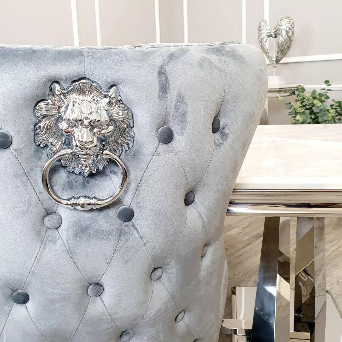 Chelsea Dining Chair with Lion Knocker & Buttoned Back - Furniture Network