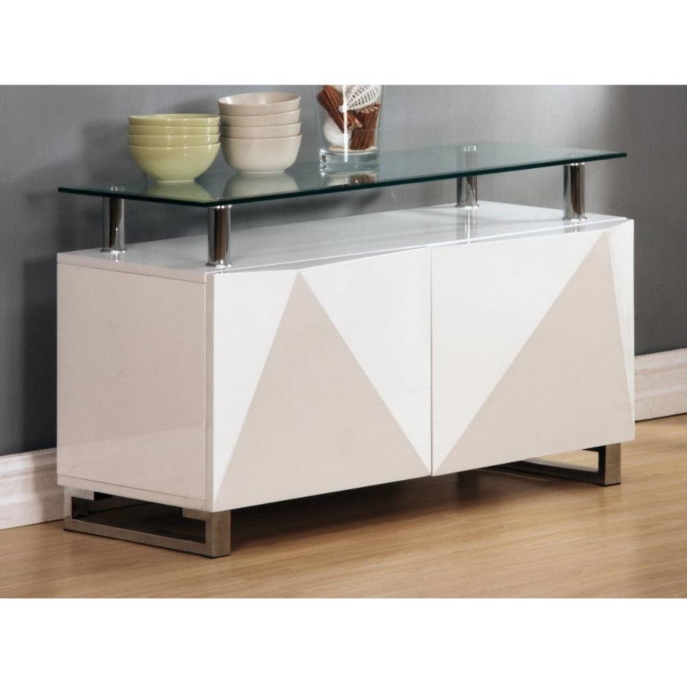 Rowley White & Beige High Gloss Sideboard with 2 Doors - Furniture Network