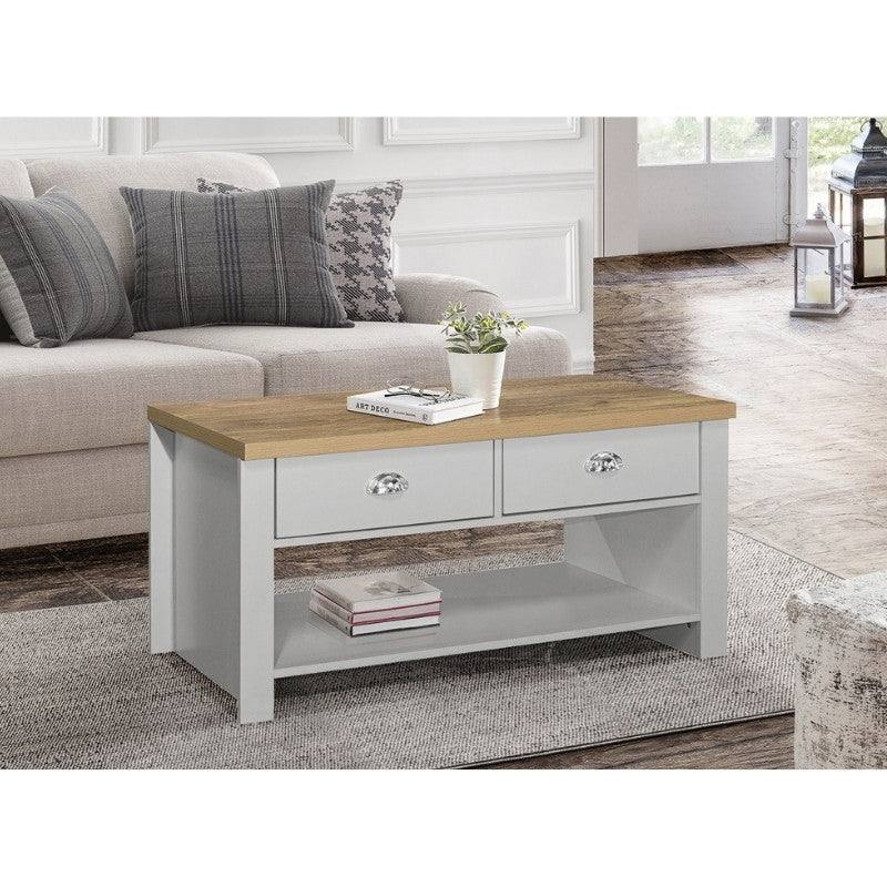 Highgate 2 Drawer Coffee Table - Navy, Cream, Grey - Furniture Network