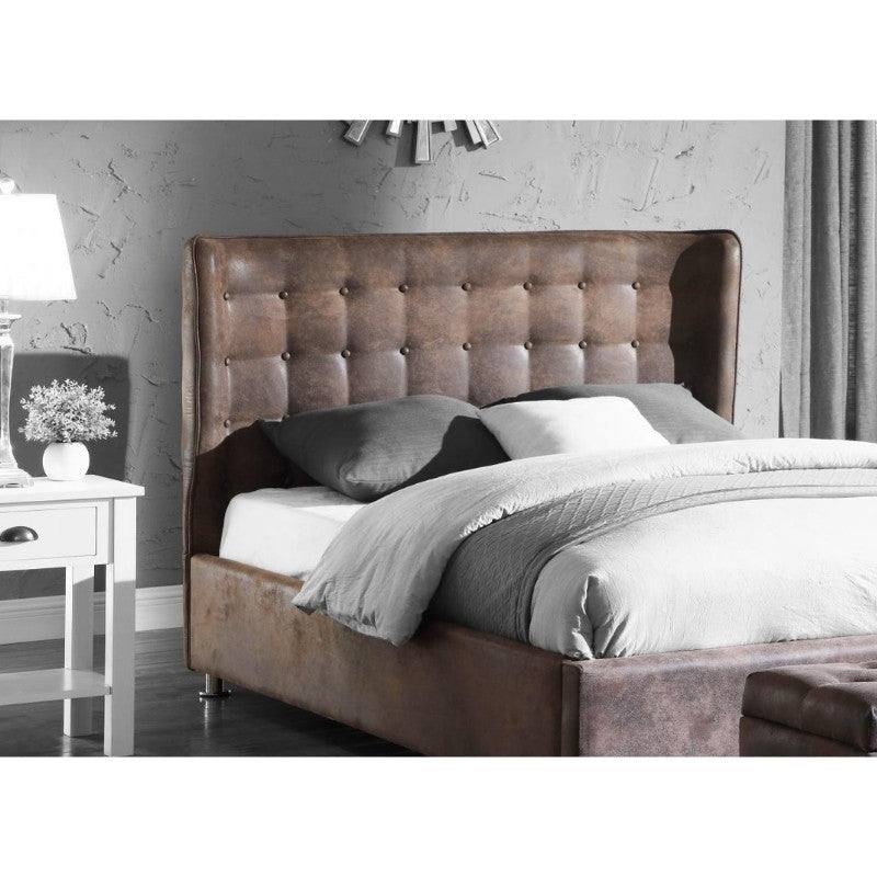 Valencia Vintage PU Leather Bed - Double, King Size - Brown - Furniture Network