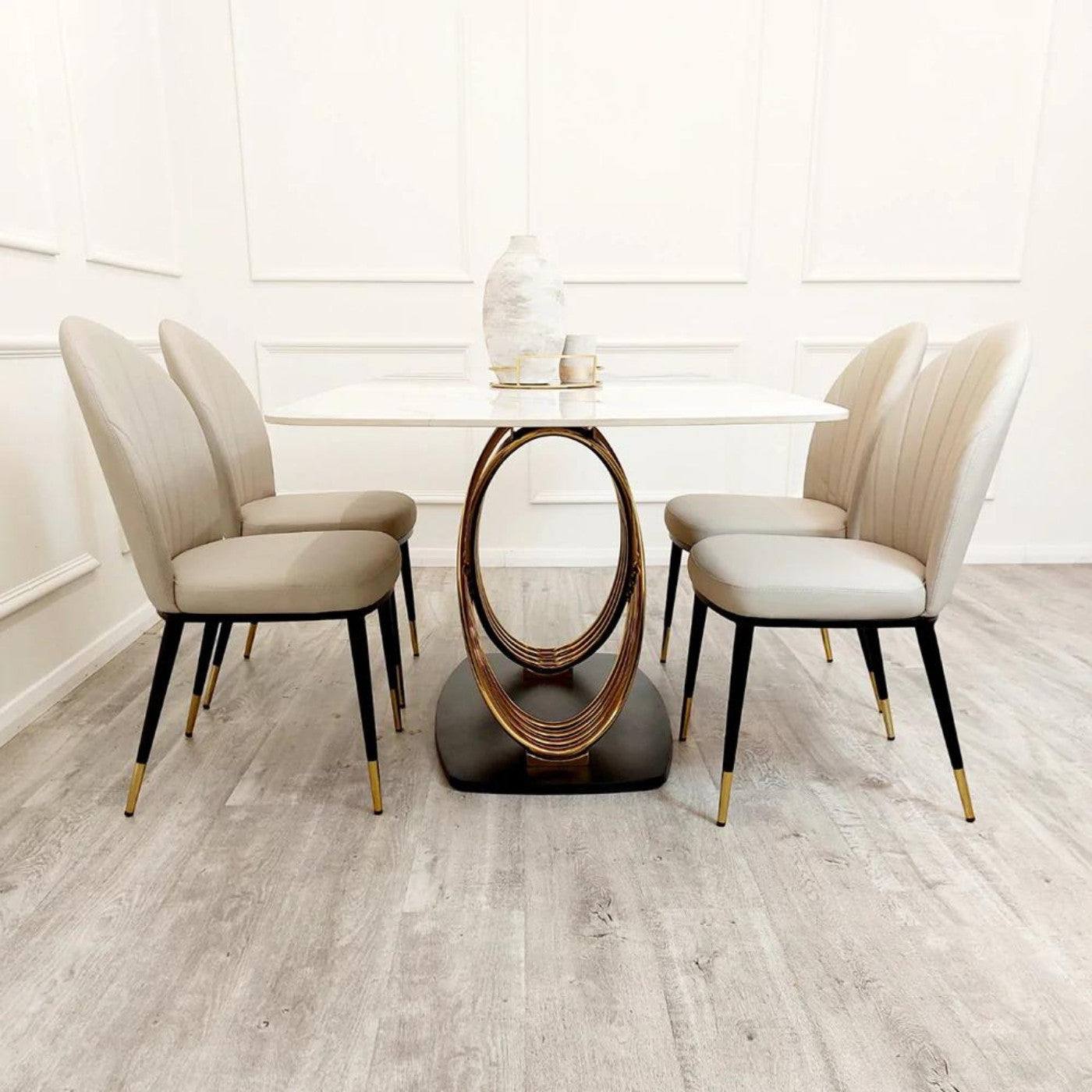 Orion Gold Dining Table with Polar White Sintered Stone Top - Furniture Network