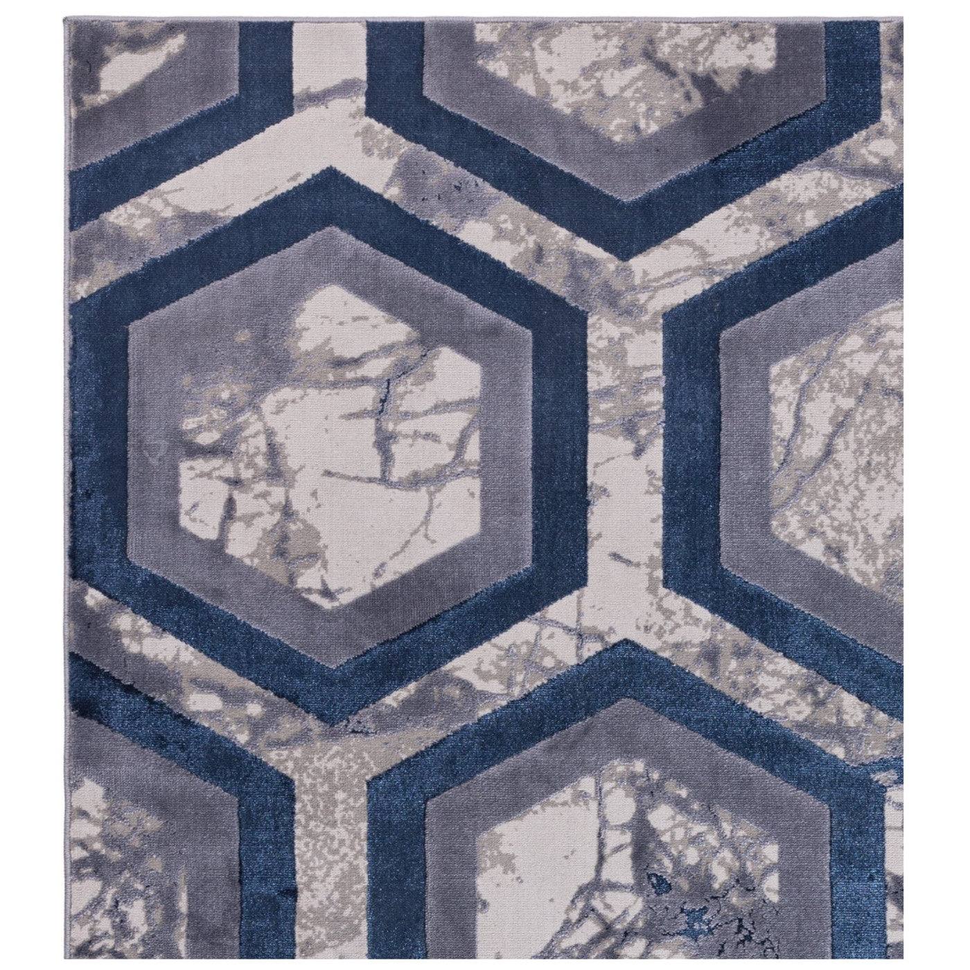 Aurora Hexagon Blue & Grey Rug - Abstract & Geometric - Furniture Network