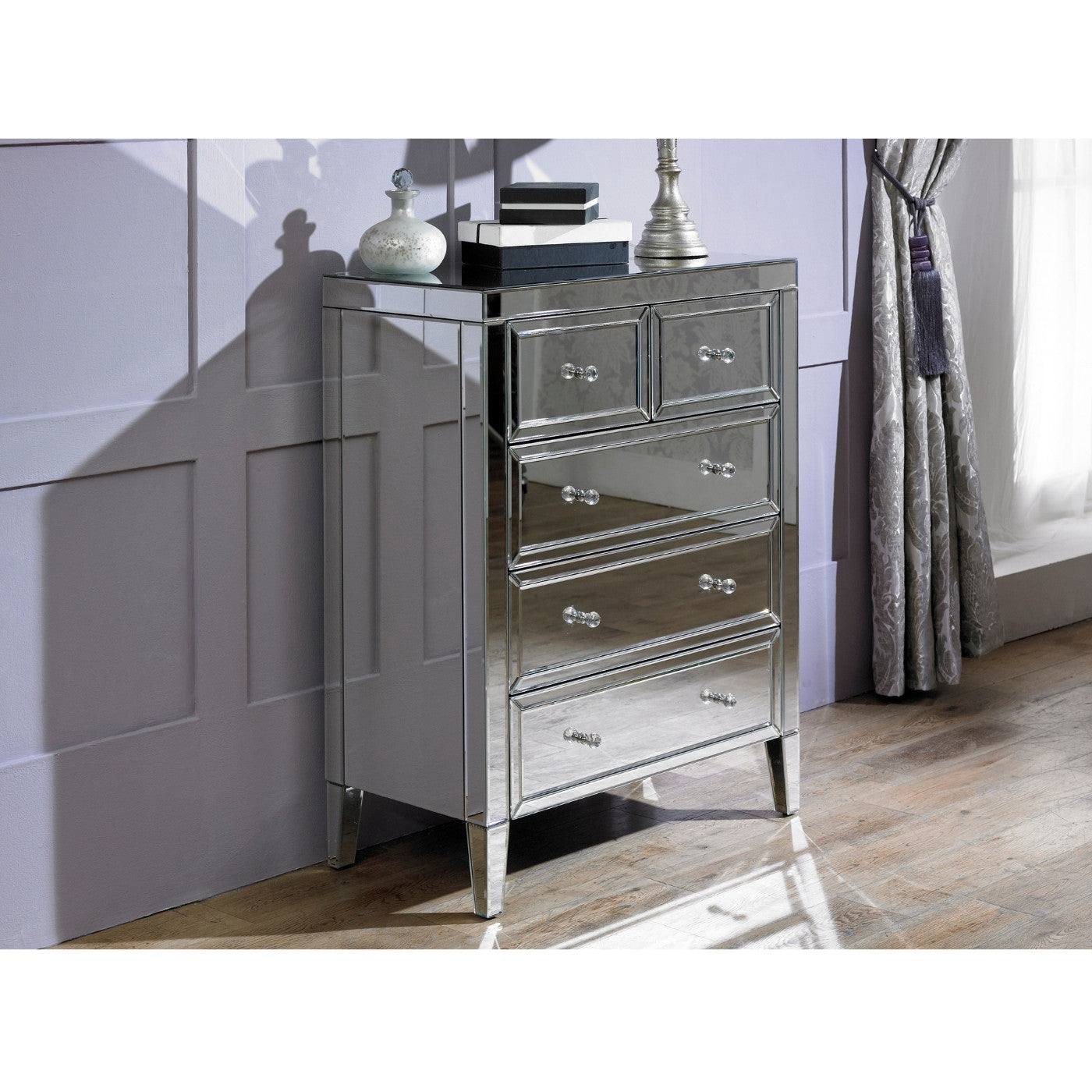 Valencia Mirrored Glass 3+2 Drawer Chest - Furniture Network