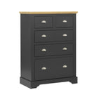 Toledo 3+2 Drawer Chest in White or Black with Oak Effect Top - Furniture Network