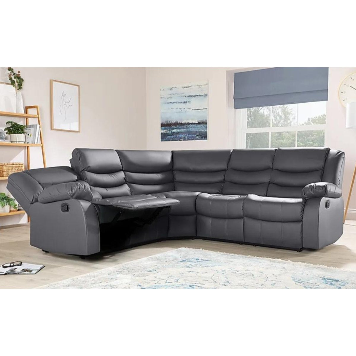 Roma Corner Recliner Sofa in Grey Fabric - Furniture Network