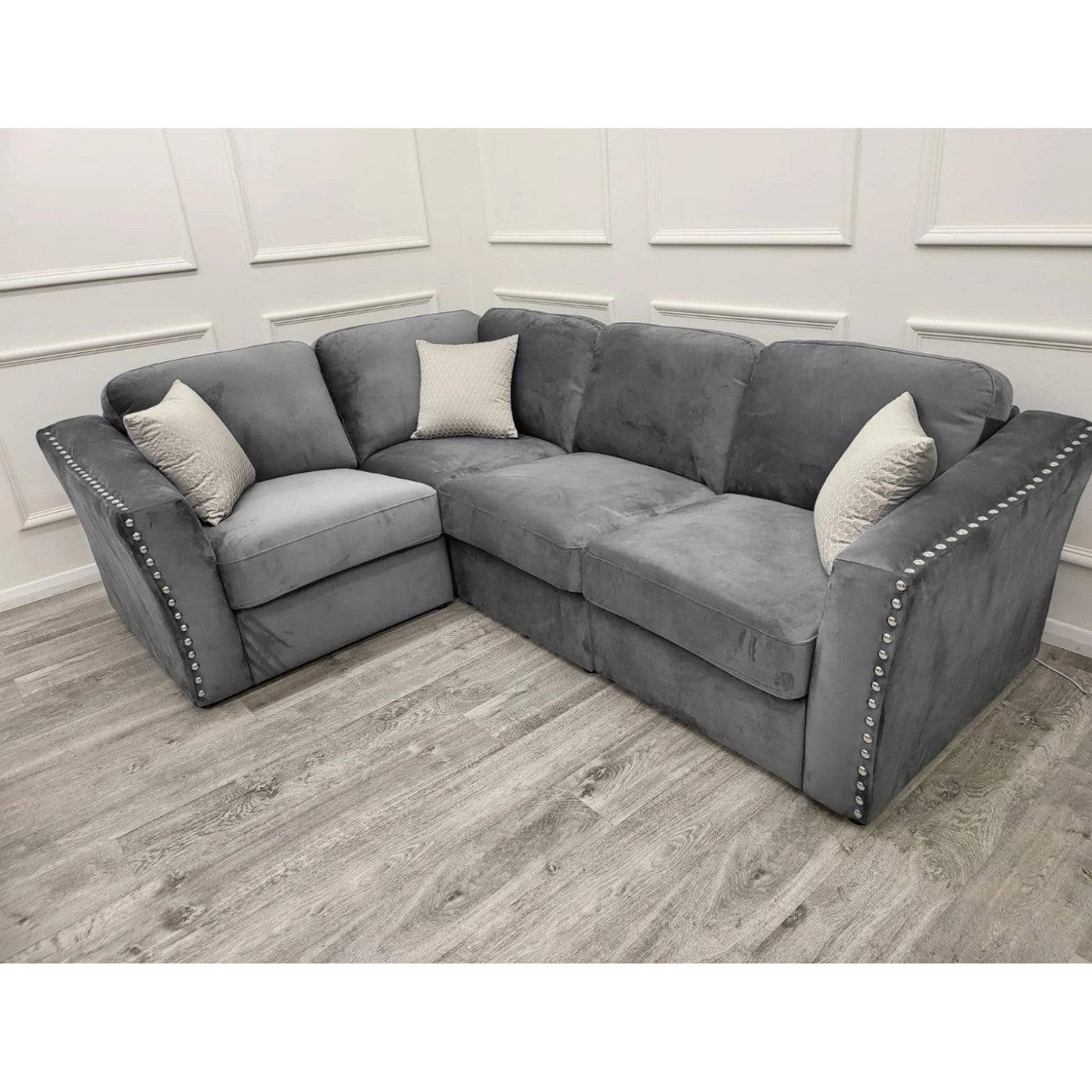 Lincoln 4 Seater Modular Corner Sofa, Grey, Black, or Blue Velvet - Furniture Network