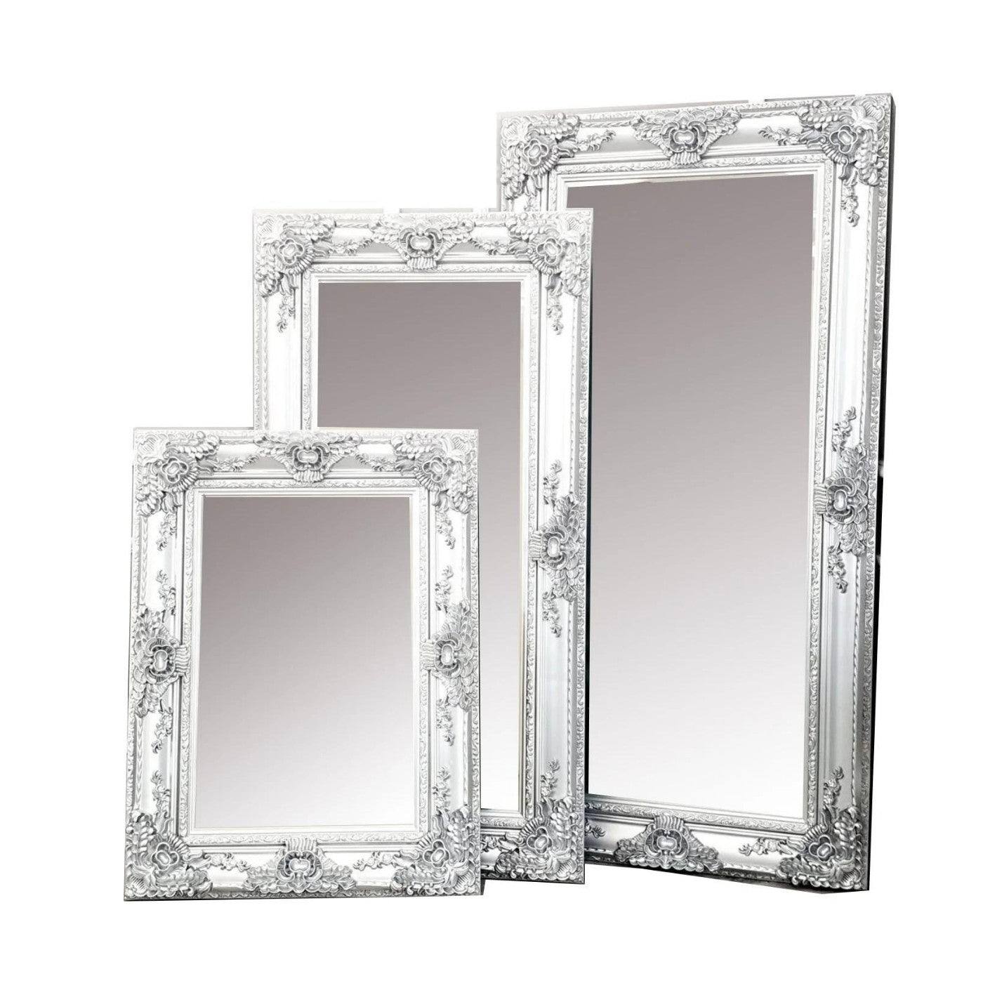 Roma Bevel Mirror in Silver Ornate Design - Small, Medium, Large - Furniture Network