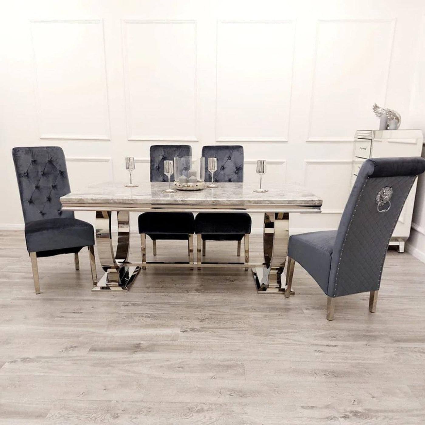 Arriana 1.8m Dining Table with 6 Emma Grey Shimmer Chairs - Furniture Network