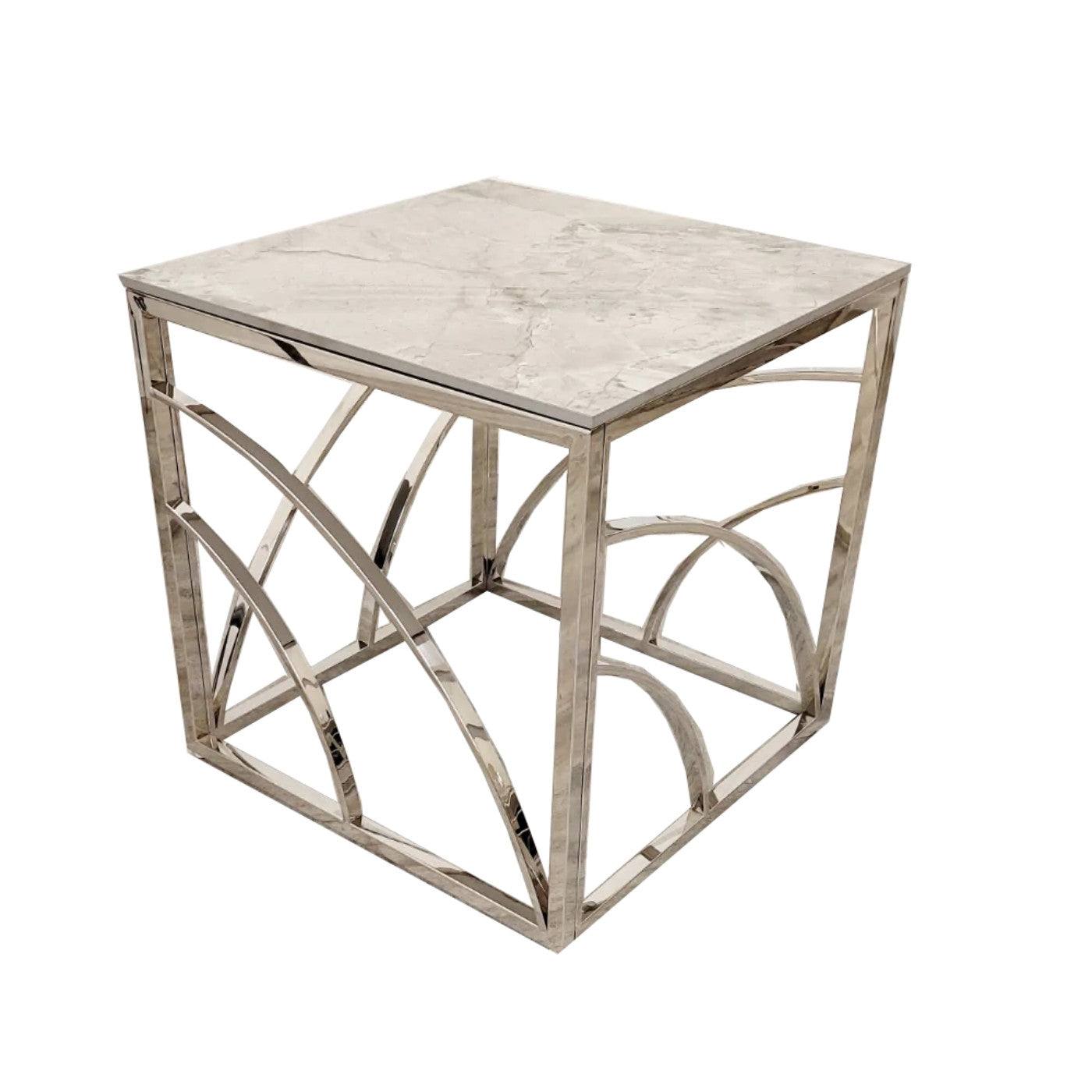 Stella Chrome Lamp Table with Stomach Ash Sintered Stone Top - Furniture Network