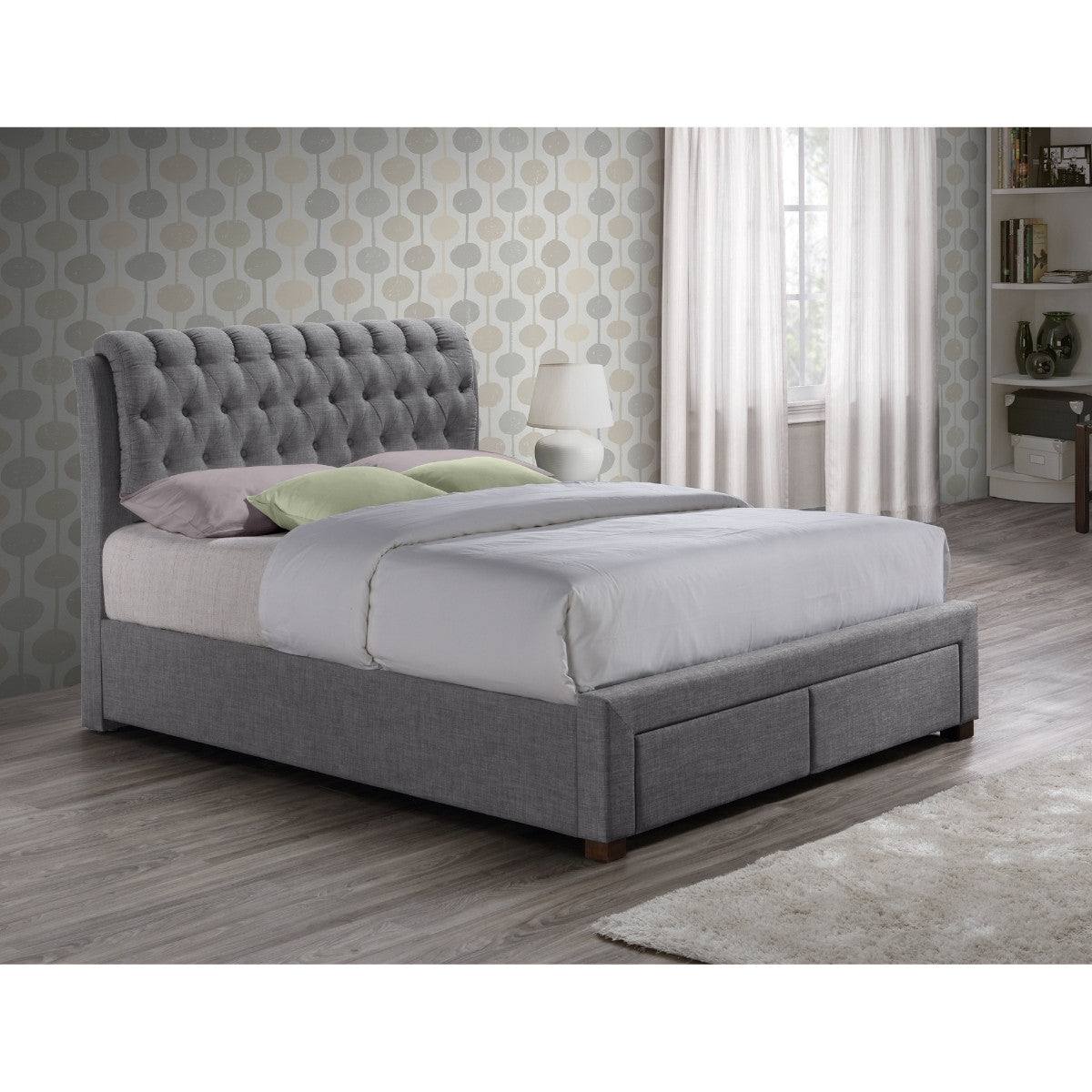 Valentino 2 Drawer Grey Fabric Bed - Double, King - Furniture Network