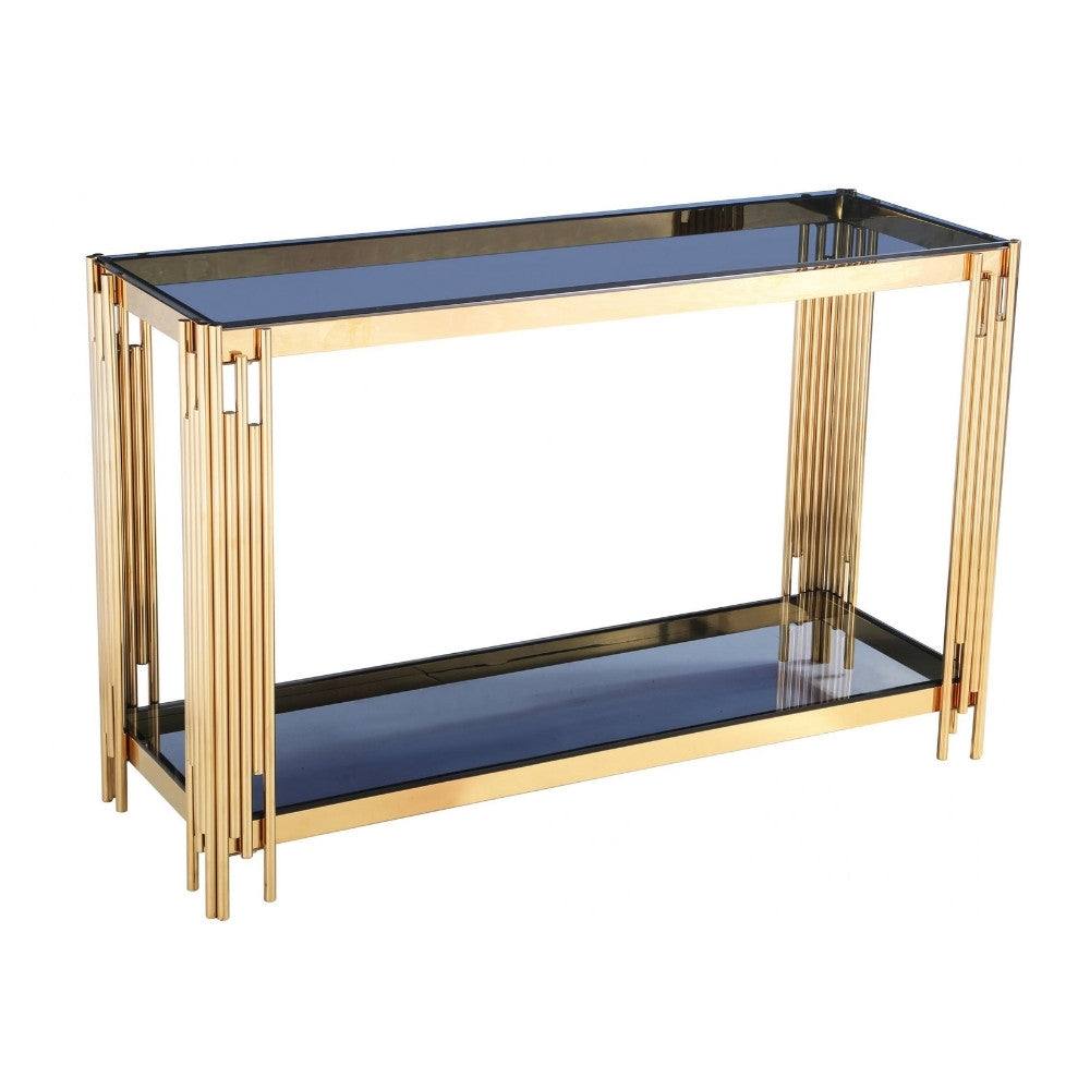 Cleveland Black or Grey Glass Gold Frame Hallway Console Table - Furniture Network