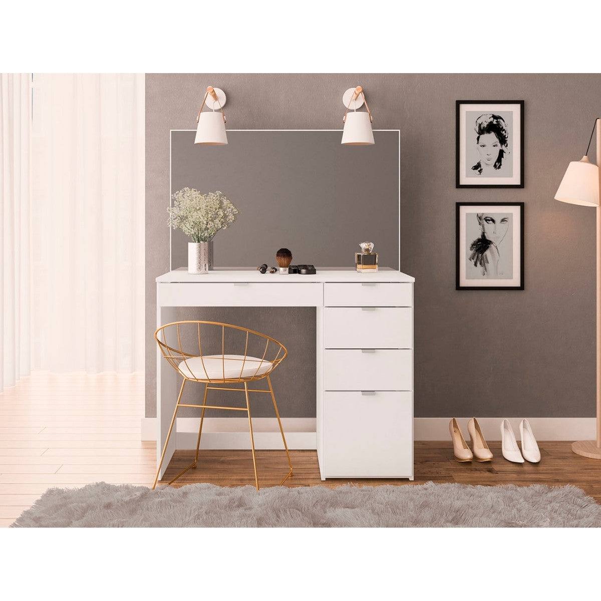 Ava 5 Drawer Dressing Table with Mirror - White or Black - Furniture Network