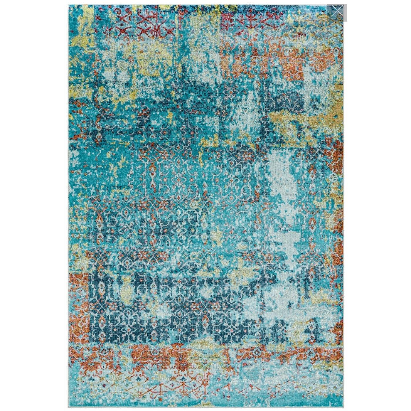 Amelie Vintage Abstract Pattern Blue Multi Colour Rug - Furniture Network