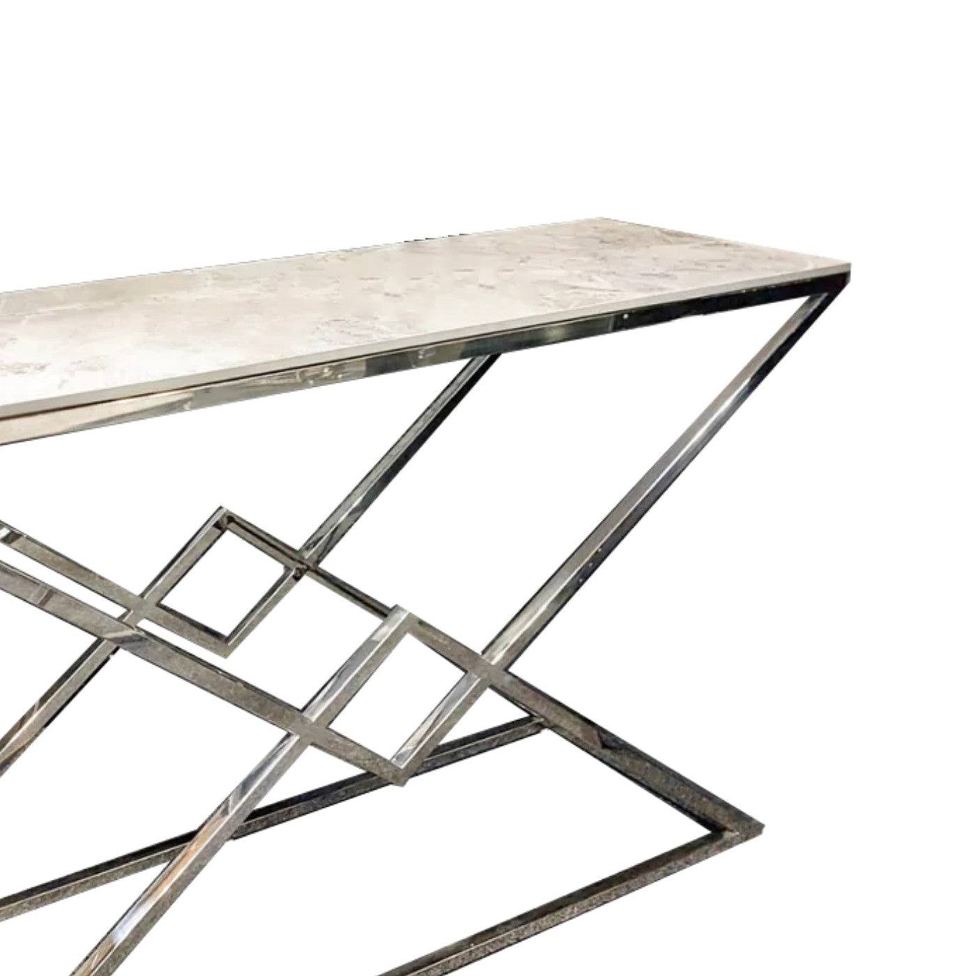 Vesta Chrome Console Table with White Ash Sintered Stone Top - Furniture Network