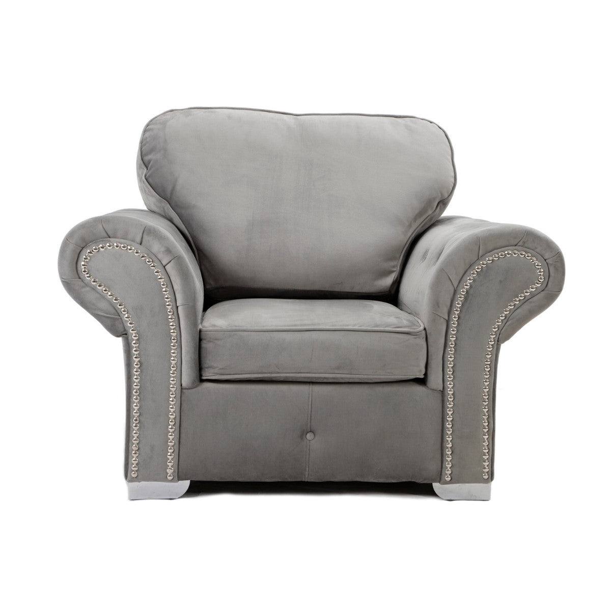 Oakland Full Back Velvet Corner Sofa in Grey Velvet - Furniture Network