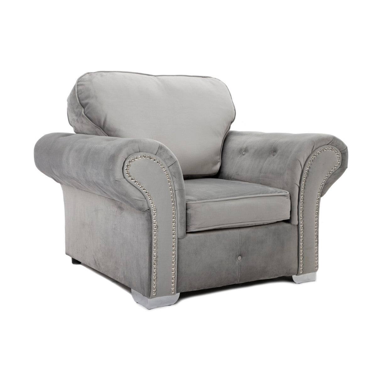 Oakland Full Back Velvet Corner Sofa in Grey Velvet - Furniture Network