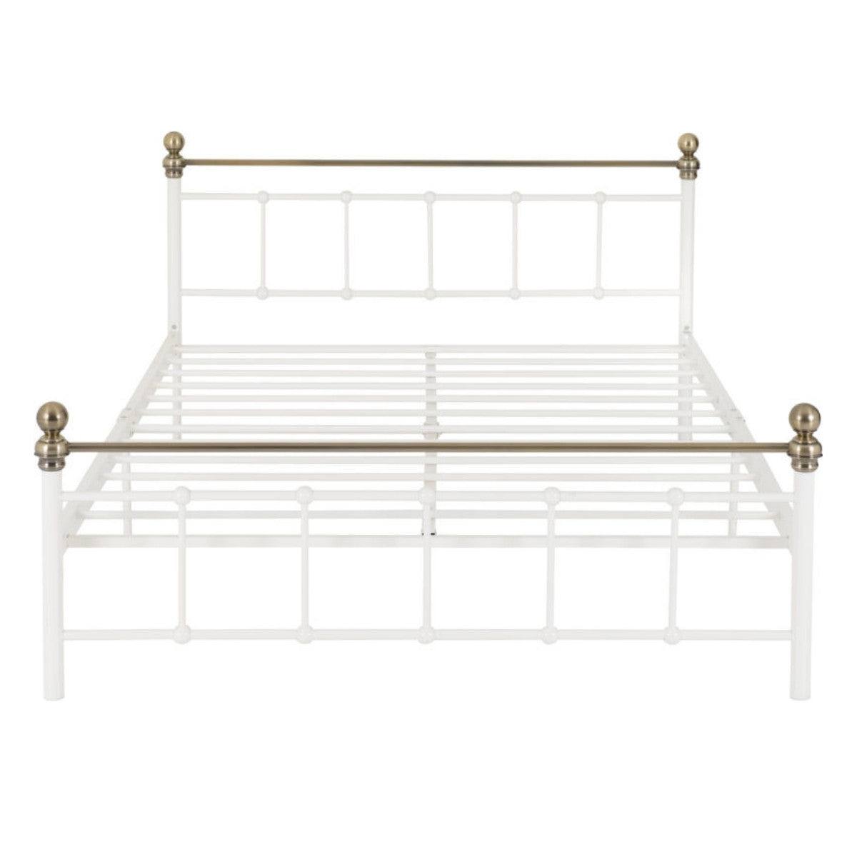 Marlborough White & Gold Double Metal Bed - Furniture Network