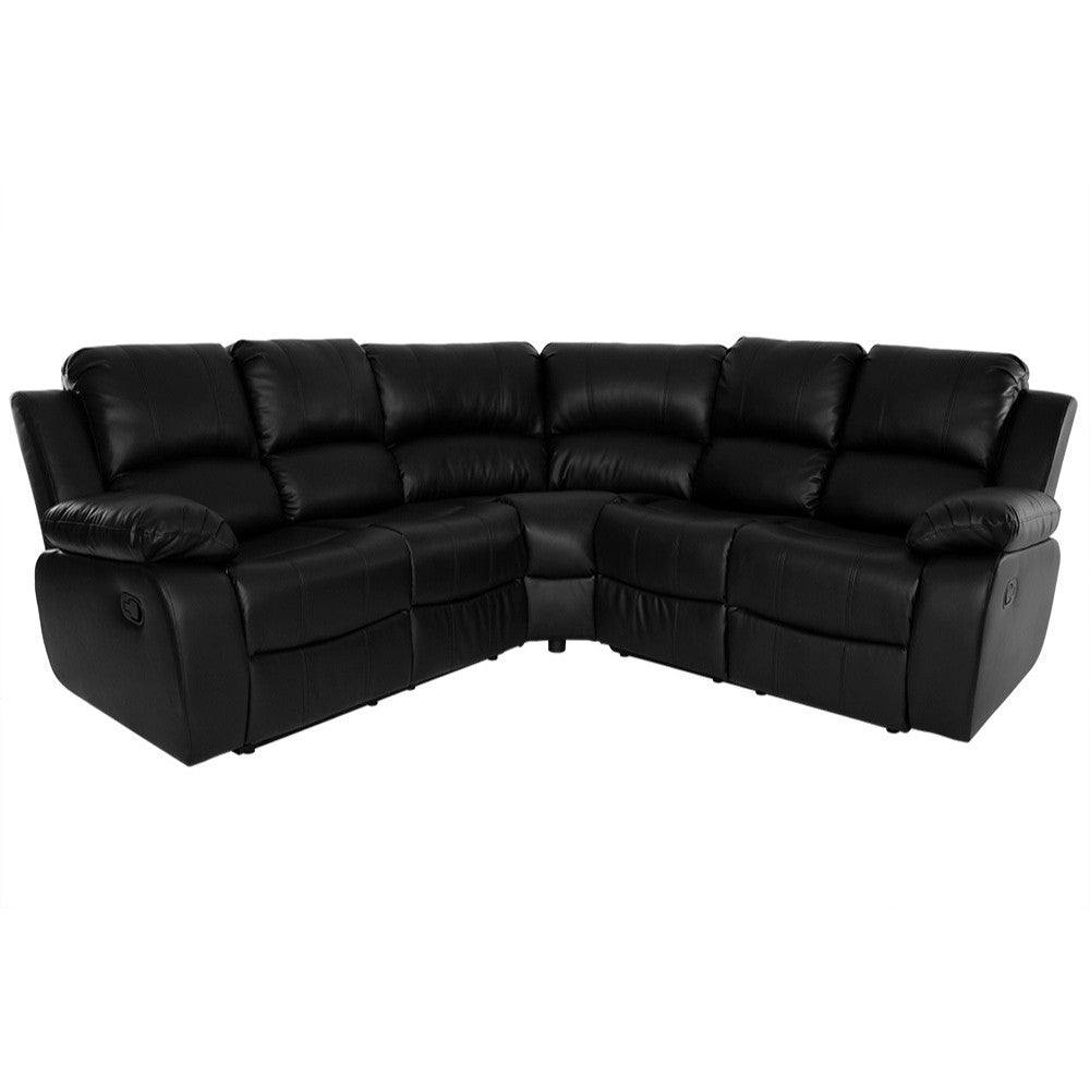 Valencia Recliner Corner Sofa in Black Leather - Furniture Network