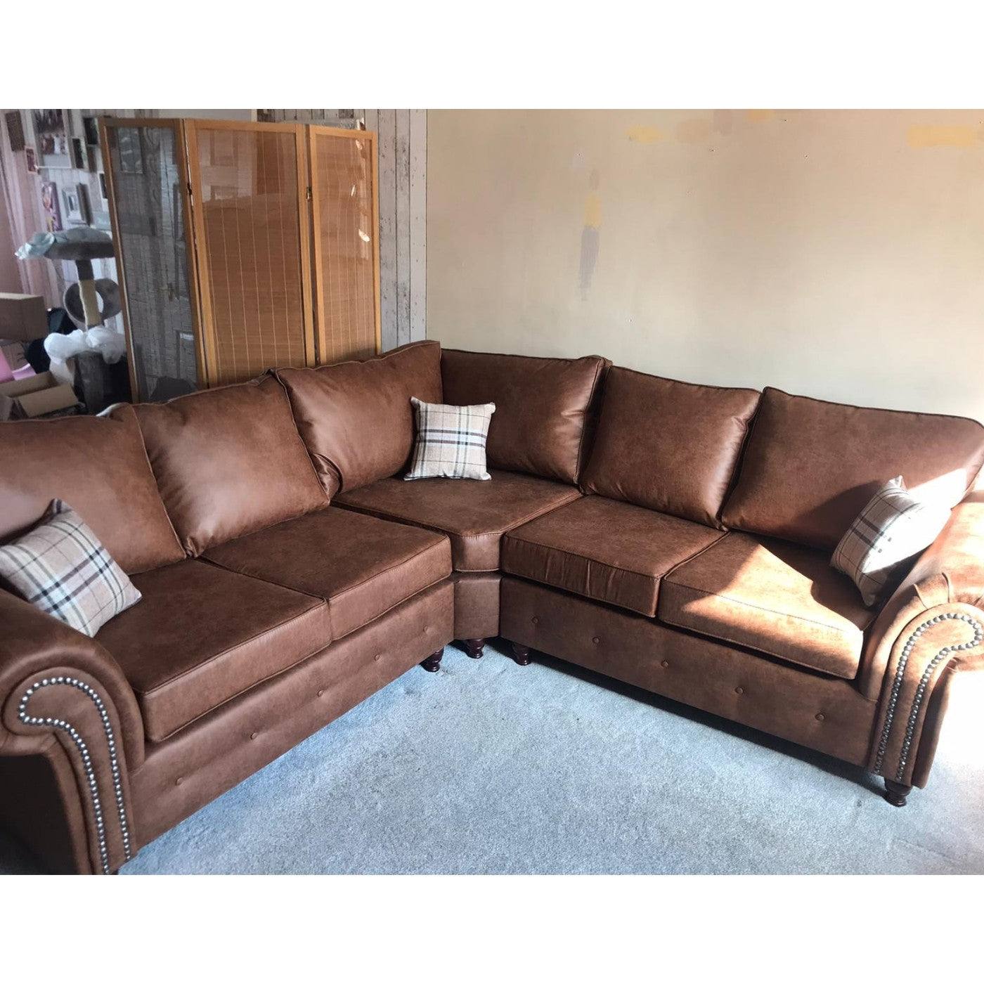 Oakland Leather Corner Sofa (Tan) - Furniture Network