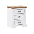 Toledo 3 Drawer Bedside in White or Black with Oak Effect Top - Furniture Network