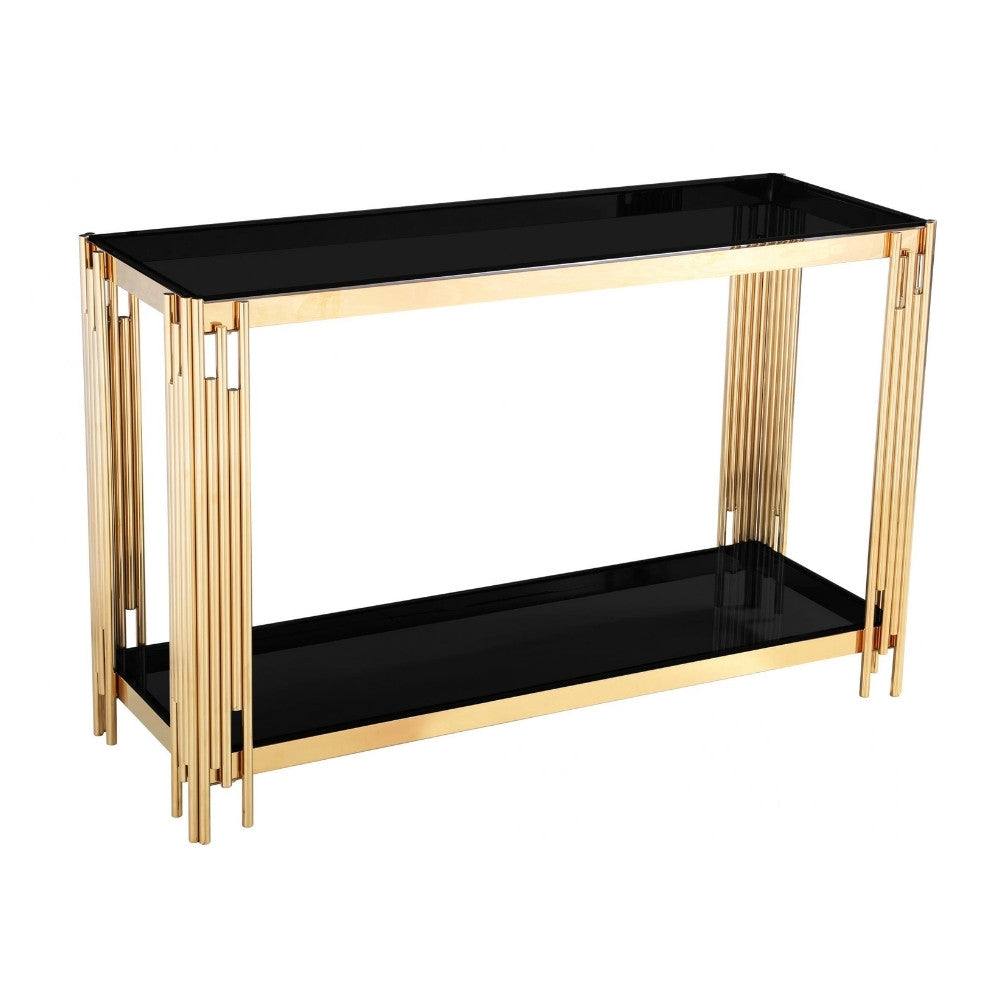 Cleveland Black or Grey Glass Gold Frame Hallway Console Table - Furniture Network