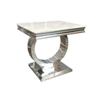 Arriana Marble or Glass Lamp Table with Round Stainless Steel Base - Furniture Network