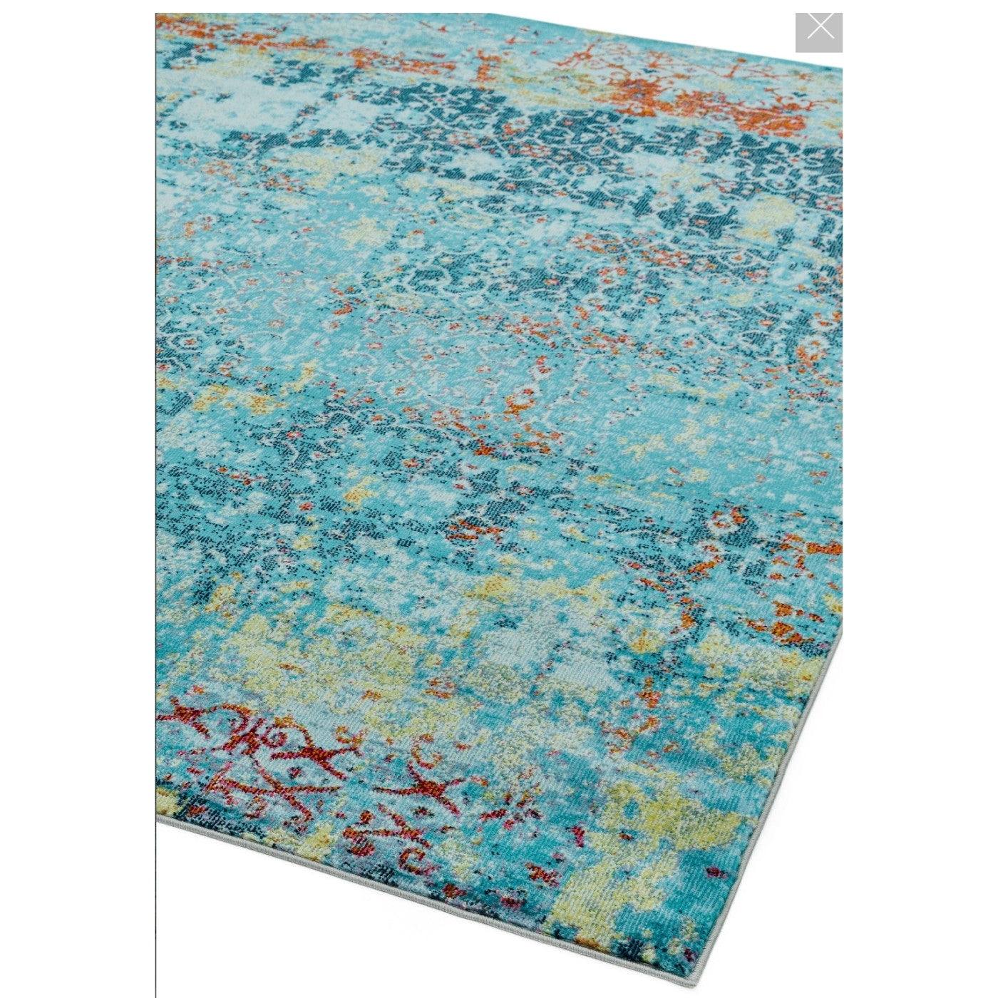 Amelie Vintage Abstract Pattern Blue Multi Colour Rug - Furniture Network