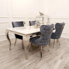 Louis Marble Dining Table with 4 Lion Knocker Crushed Velvet Chairs - Furniture Network