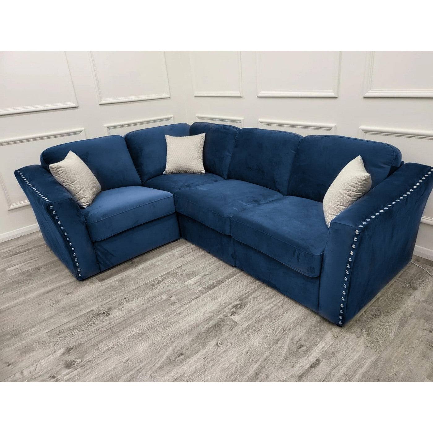 Lincoln 4 Seater Modular Corner Sofa, Grey, Black, or Blue Velvet - Furniture Network