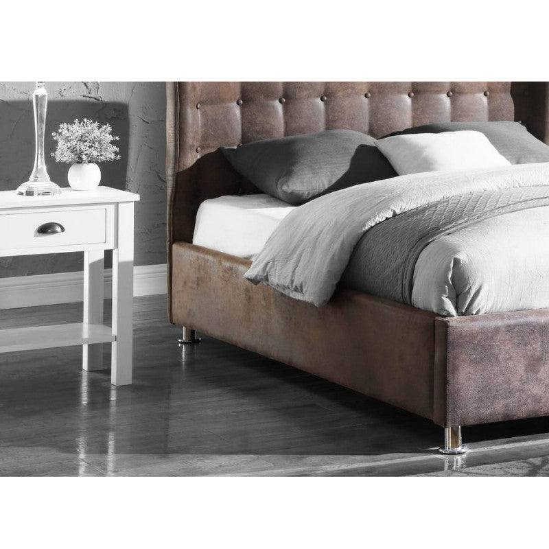 Valencia Vintage PU Leather Bed - Double, King Size - Brown - Furniture Network