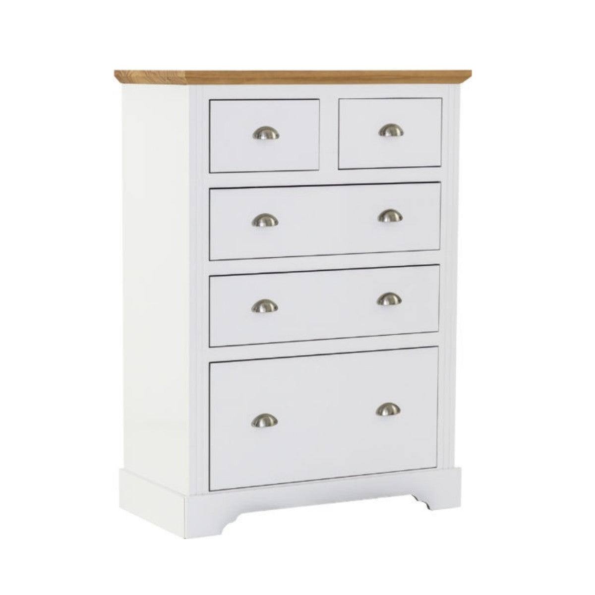 Toledo 3+2 Drawer Chest in White or Black with Oak Effect Top - Furniture Network